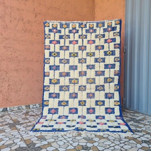 Blue Moroccan rug, handmade Moroccan Berber rug - personalized Beni Ourain rug blue living room, woolen tufted rug, blue bohemian decoration
