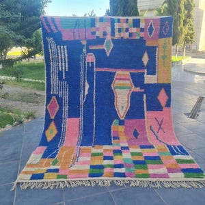 Handmade Blue Moroccan Berber Rug: Beni Ourain Style