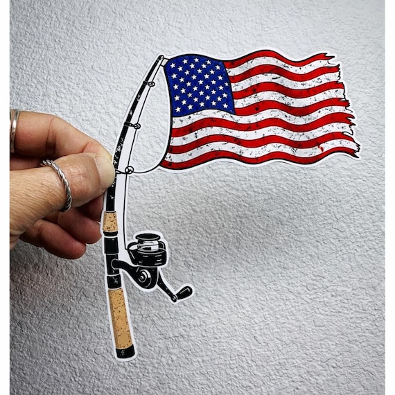 Fishing Rod American Flag Large Mouth Bass American Flag Sticker fishing Bait Lure Tackle Boat Car Bumper Fishing Decal Fishing Rod American Flag Large Mouth Bass American Flag Sticker fishing Bait Lure Tackle Boat Car Bumper Fishing Decal