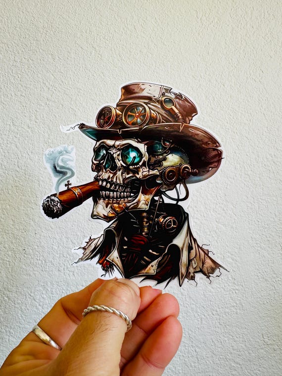 Steampunk Skull Cigar Smoking Reaper Sticker Motorcycle Decal Death Car  Bumper