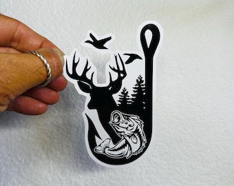 Hunting Fishing Sticker Trout Bass Deer Decal fish hook car bumper
