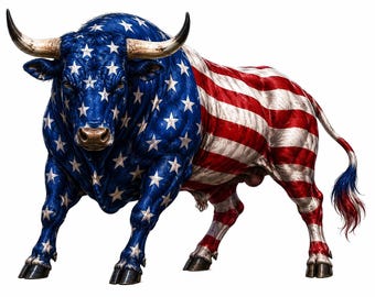 Patriotic American Flag Bull Cow Sticker Rearing USA Horse Decal Red White Blue Vinyl Sticker Truck Window Decal | Laptop Cooler Car Sticker