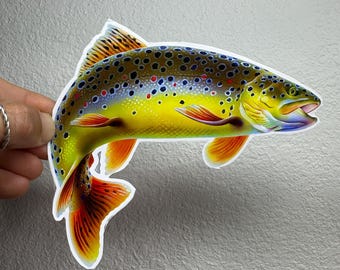 Pegatina de trucha para pesca con mosca, trucha arcoíris marrón de arroyo, calcomanía para pesca