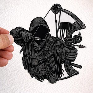 Pegatina de camuflaje para caza con arco, diseño de la Parca, ciervo y equipo táctico.
