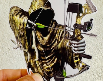 Grim Reaper Bow Hunting Camouflage Cornhole Board Game Vinyl Graphic Decal Set