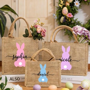 Personalized Easter bag, Jute Easter bag, Custom Easter Bunny bag With Name, Kids Egg Hunt Bags, Easter Basket, Easter Gift Bags