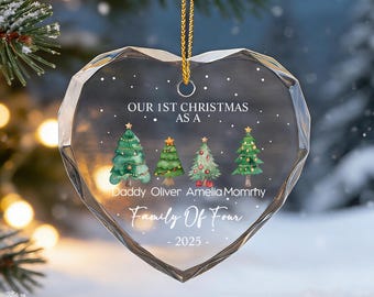 Décoration de Noël en verre pour famille de quatre personnes, première décoration de Noël personnalisée pour bébé, famille de 4 personnes, première décoration de Noël