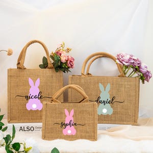 Personalized Easter bag, Jute Easter bag, Custom Easter Bunny bag With Name, Kids Egg Hunt Bags, Easter Basket, Easter Gift Bags