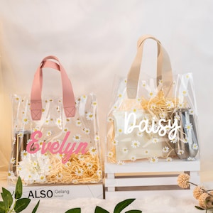 Blumenmädchen Vorschlag Geschenktasche, Gänseblümchen Geschenktasche mit Griffen, individuelles Geschenk für Blumenmädchen, transparente Geschenktasche mit Gänseblümchen Blume