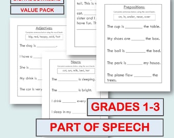 Werkbladen voor woorddelen: elementaire grammatica (digitale download, 3 sets)