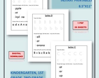Werkbladen alfabet overtrekken AZ: handschriftoefeningen voor leerlingen van het basisonderwijs - ELL-vriendelijk (digitale download)