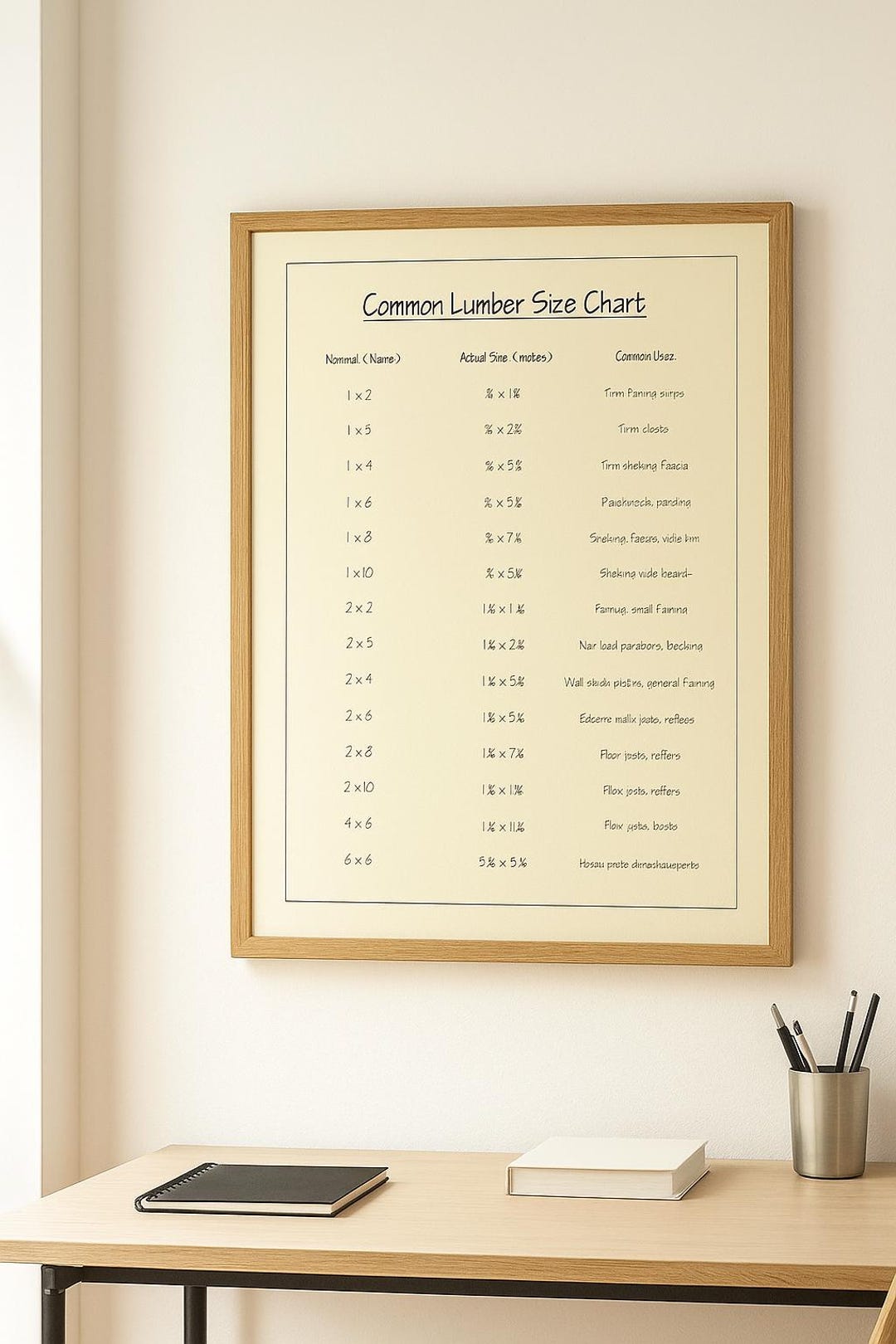 Lumber Size Chart Art | Wood Framing Reference Guide (printable Poster ...