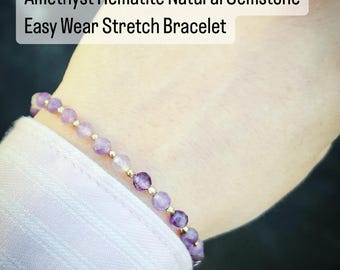 Amethist hematiet edelsteen armband: natuurlijke helende steen stretch sieraden
