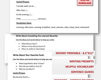 ELL-schrijfinstructies voor volwassenen | Engelse werkbladen voor beginners (digitale download)