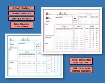 Dagelijks logboek baby | Voeding, luier, slaaptracker (pdf en Word)