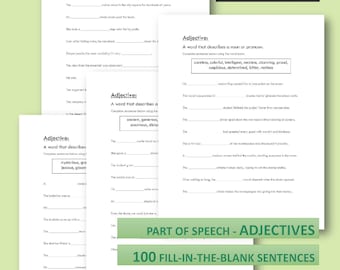 Werkbladen voor het oefenen van bijvoeglijke naamwoorden: grammatica van de middelbare en middelbare school (downloadbare pdf-werkbladen)
