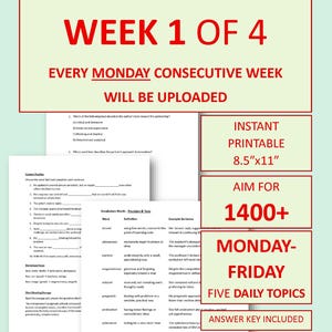 Curso Intensivo de Gramática e Vocabulário Avançado para o SAT (4 Semanas) | Semana 1 de 4 (Conjunto de 5 Dias) | Preparação para o SAT (Nível 1400+) | Pacote de Estudos para Imprimir | PDF