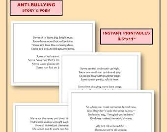 Afdrukbaar verhaal en gedicht tegen pesten voor kinderen | Vriendelijkheid Klassikaal lezen | Diversiteit en inclusie Verhaaltje voor het slapengaan | Elementair | Pdf