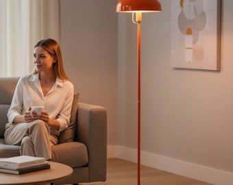 Lámpara de pie naranja / Lámpara de pie minimalista retro / Iluminación de mediados de siglo con casquillo E27 / Lámpara de pie decorativa ajustable para salón o dormitorio
