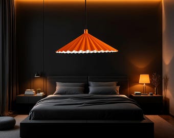 Orange Metal Pendant Light – Rustic Modern Hanging Lamp, Decorative Ceiling Lighting Fixture