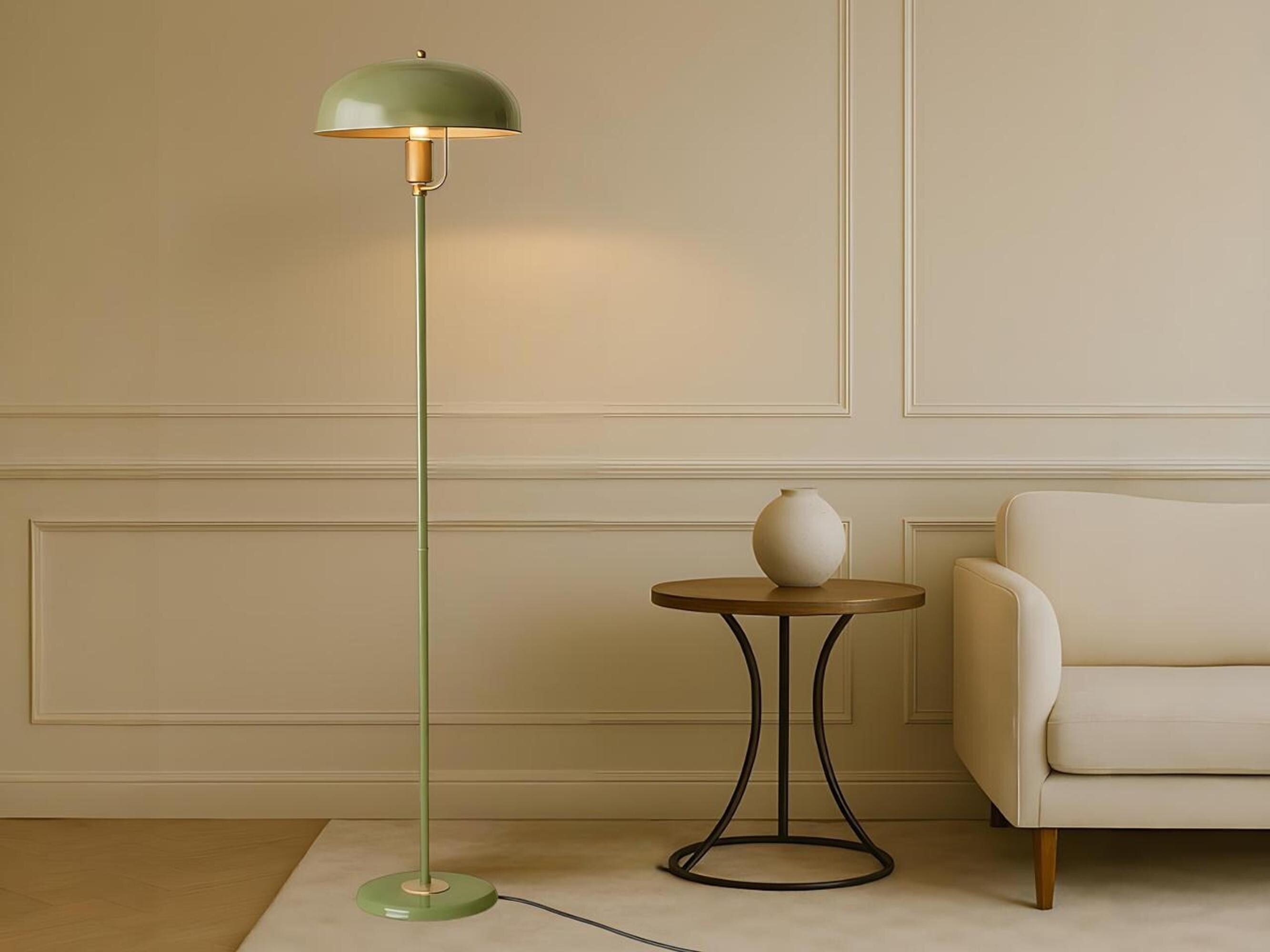 Mid Century Modern Floor Lamp, Orange Metal, Tall Minimalist