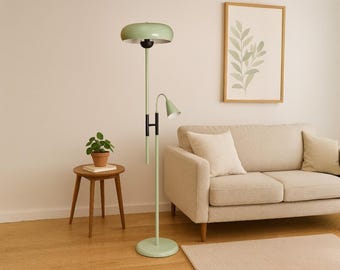 Green Mushroom Floor Lamp: Retro Modern Black Metal Reading Light