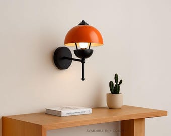 Aplique de pared retro en naranja, negro, blanco y dorado – Lámpara de techo industrial con forma de cúpula