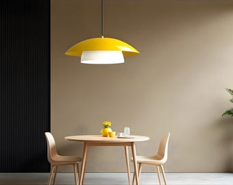 Yellow & White Scandinavian Pendant Light: Modern E27 LED Ceiling Fixture