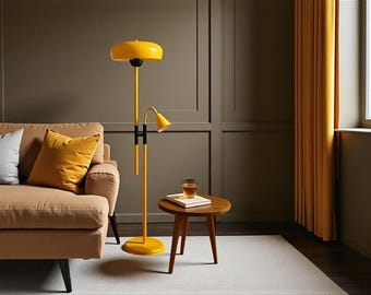Moderne paddenstoelvormige vloerlamp, metaal, dubbele lichtregeling, zwart