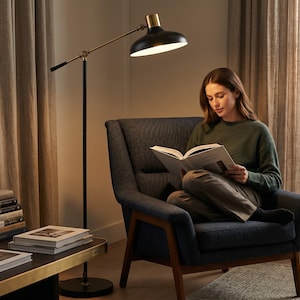 Black And Gold Floor Lamp, Adjustable Metal Standing Lamp