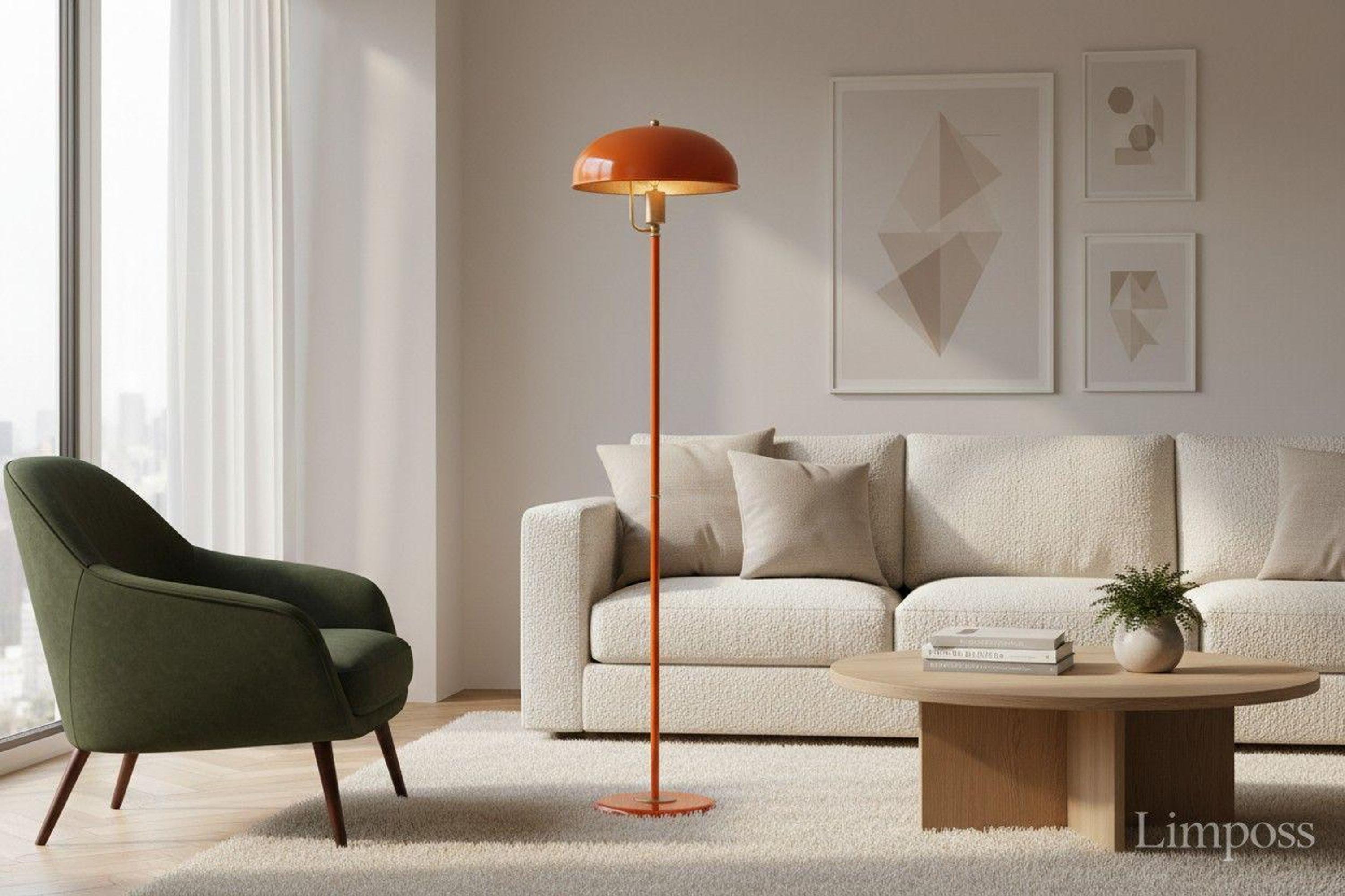 Retro Orange Metal Floor Lamp, Mid-century Modern Accent Lighting