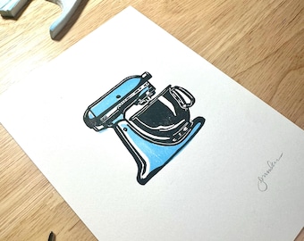 KitchenAid Stand Mixer Linocut Print - Housewarming gift/gift for baker or cook