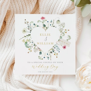 Carte de mariage personnalisée, Carte de mariage florale, Félicitations pour mariage, Cadeau de mariage, Souvenir de mariage
