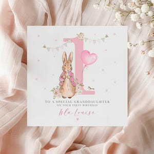 Carte d'anniversaire personnalisée pour fille, lapin, carte d'âge 1 an, carte d'anniversaire fille, carte d'anniversaire petite-fille