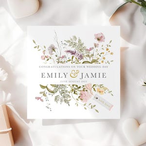 Carte de mariage personnalisée, Carte de mariage florale, Félicitations pour mariage, Cadeau de mariage, Souvenir de mariage
