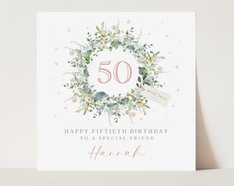 Personalised 50th Birthday Card, Mum 50th Card, Floral 50th Card, Sister 50, Auntie 50th, Friend 50 Birthday Card