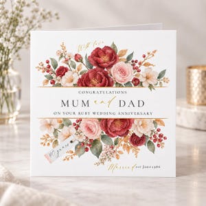 Personalised Ruby Wedding Card, 40th Wedding Anniversary Card, Ruby Anniversary Card, 40 Years Married