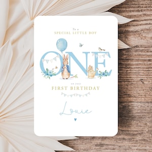 Carte d'anniversaire personnalisée pour garçon, carte d'anniversaire Peter Rabbit, carte d'âge 1 an, carte d'anniversaire de petit-fils, carte d'anniversaire de petit-fils