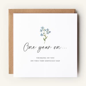 One Year On Card, Memorial Card, Remembrance Card, Bereavement, Sympathy, Forget Me Not
