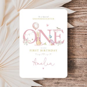 Carte d'anniversaire personnalisée pour fille, lapin, carte d'âge 1 an, carte d'anniversaire fille, carte d'anniversaire petite-fille