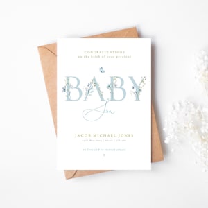 Carte personnalisée de bébé garçon, carte de nouveau fils, carte de félicitations de bébé