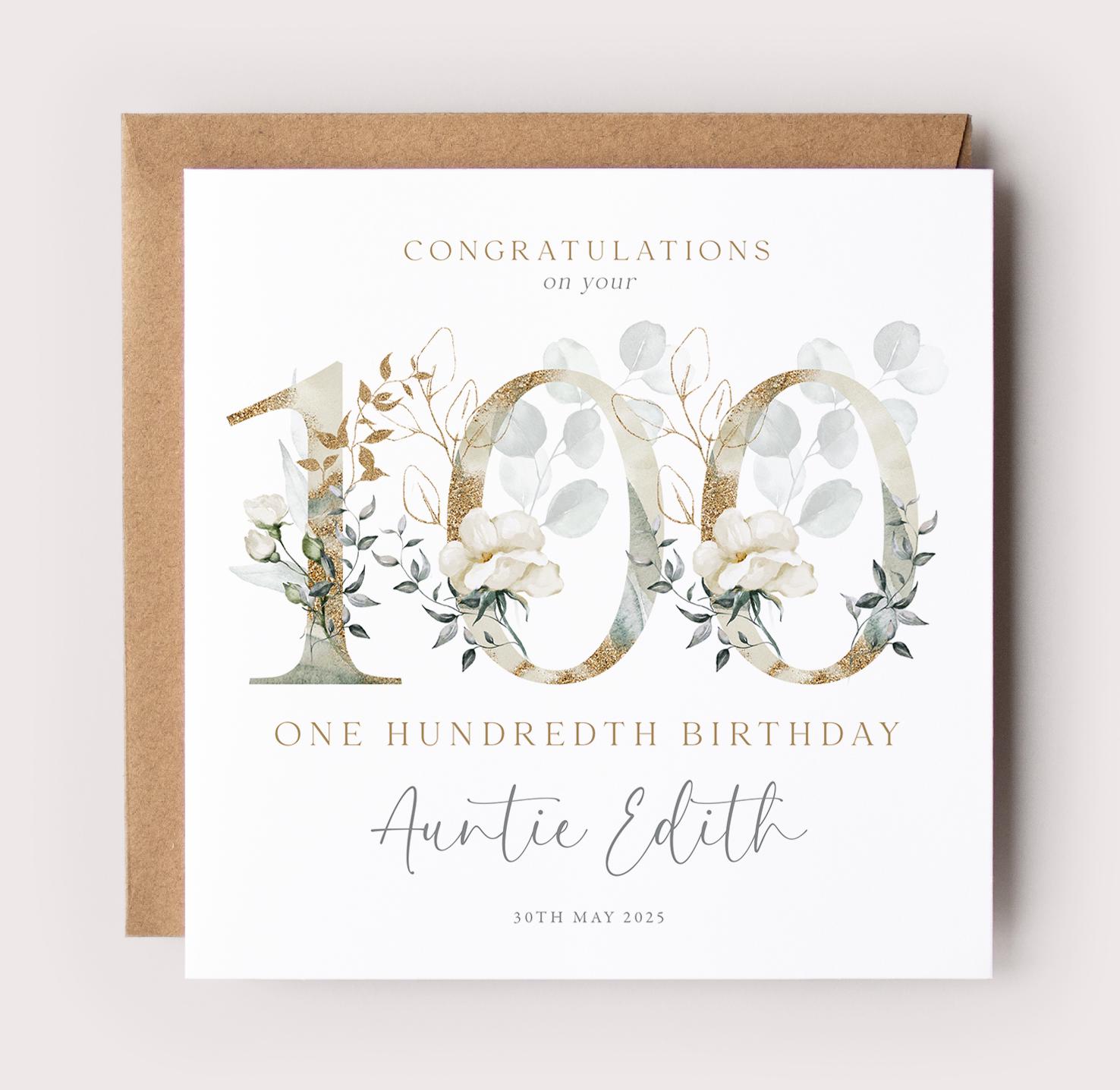 Personalised 100th Birthday Card, Age 100 Card, 100th Birthday Card ...