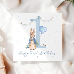 Carte d'anniversaire pour garçon, carte d'anniversaire Peter Rabbit, carte d'âge 1 an, carte d'anniversaire de 1er fils, carte d'anniversaire de petit-fils