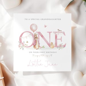 Carte d'anniversaire personnalisée pour fille, lapin, carte d'âge 1 an, carte d'anniversaire fille, carte d'anniversaire petite-fille