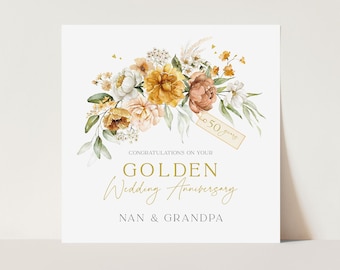 Personalised Golden Wedding Card, Golden Wedding Anniversary, 50 Years Married, 50th Anniversary Card