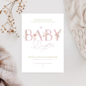 Nouvelle carte personnalisée de petite fille, nouvelle carte de fille, carte de félicitations de bébé
