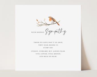 Robin Sympathy Card, Condolences Card, Bereavement Card, Death of Loved One