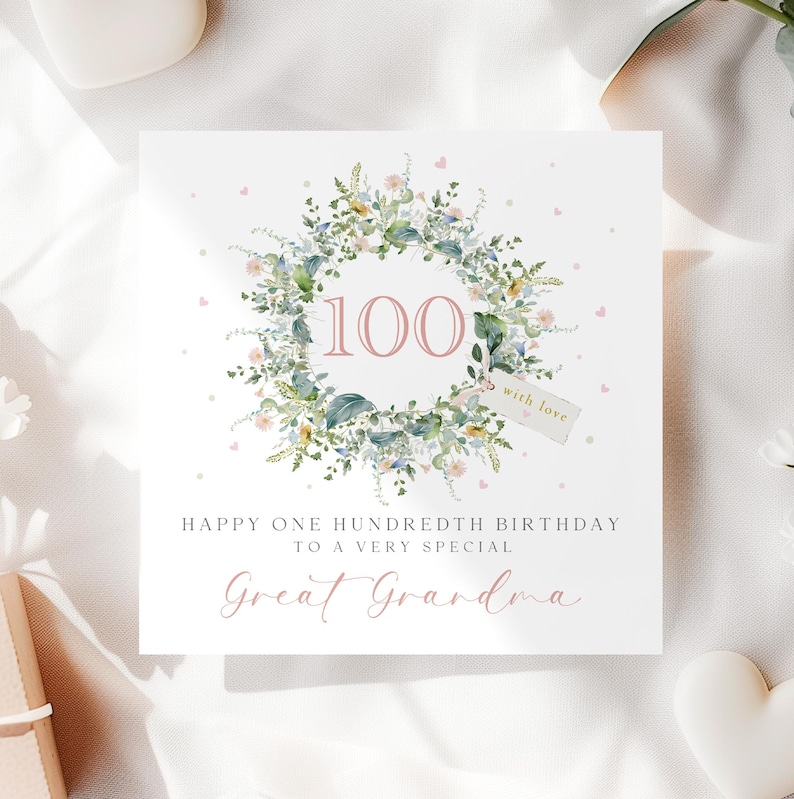 Personalised 100th Birthday Card, Age 100 Card, Floral 100 Card ...
