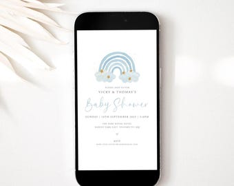Digital Baby Shower Invitation, Baby Shower E Invite, Baby Sprinkle Invitation, Gender Reveal Party, Blue Rainbow