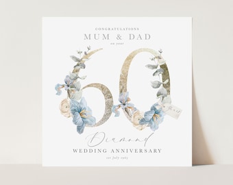 Personalised Diamond Wedding Anniversary Card, 60th Wedding Anniversary Card, Mum & Dad Diamond Anniversary Card, 60 Years Married
